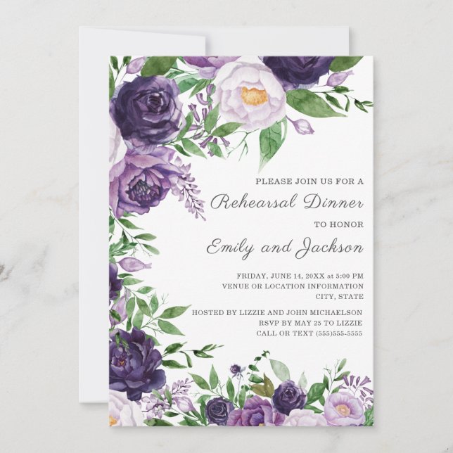 Invitation Plum Purple Lavande Aquarelle Florale Répétition (Devant)