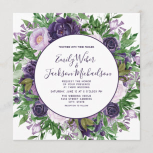 Invitation Plum Purple Lavande Floral Mariage