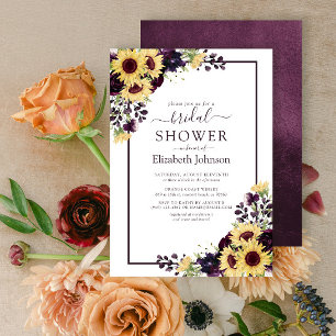 Invitation Plum Purple Tournesol Aquarelle Fête des mariées