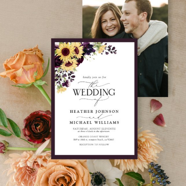 Invitation Plum Purple Tournesol Aquarelle Mariage photo (Créateur téléchargé)