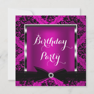 Invitation Plum rose Damask Argent Noir fête d'anniversaire 2