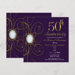 Invitation Plum Royal Purple Gold Diamond 50 50e anniversaire