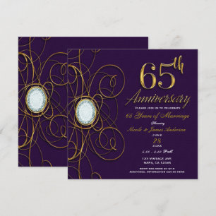 Invitation Plum Royal Purple Gold Diamond 65 65e anniversaire