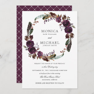 Invitation Plum rustique Boho d'automne mariage floral de c