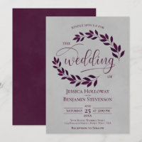 Plum rustique violet Feuilles Élégant gris Mariage