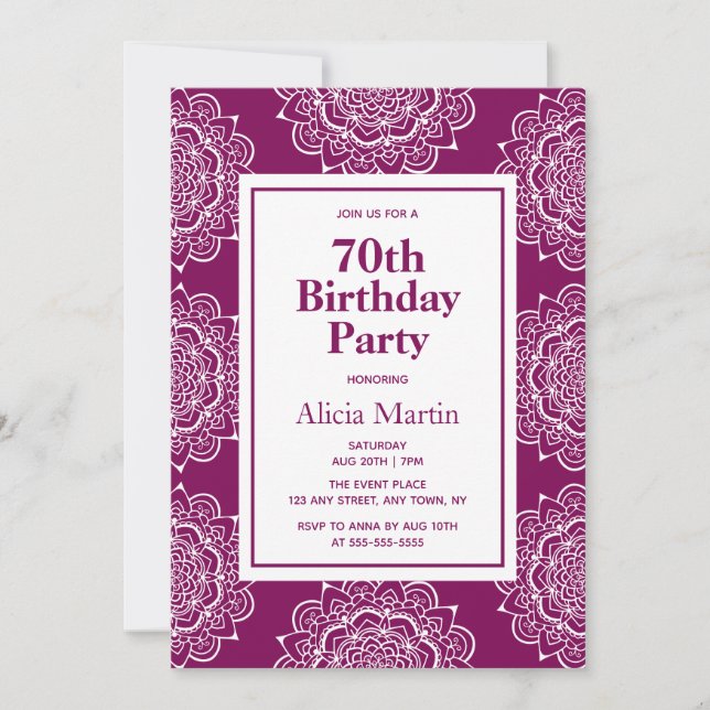 Invitation Plum Velvet & Blanc Mandala Flower 70e anniversair (Devant)