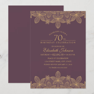 Invitation Plum violet 70e anniversaire fête unique dentelle 