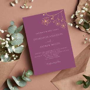 Invitation Plum violet or floral élégant mariage botanique