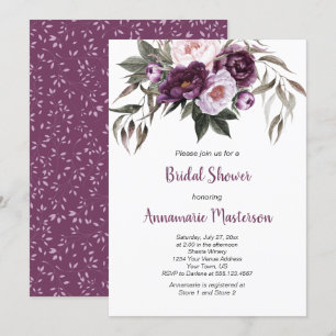 Invitation Plum violet Pink Peonies Fête des mariées verte