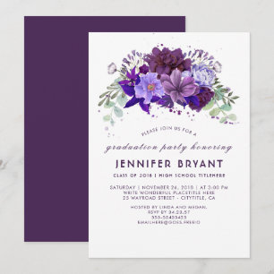 Invitation Plum Violet Purple Floral Elegant Graduation Party
