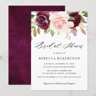 Invitation Plum violet rose pâle Fête des mariées botanique