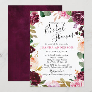 Invitation Plum violet rose pâle Fête des mariées botanique
