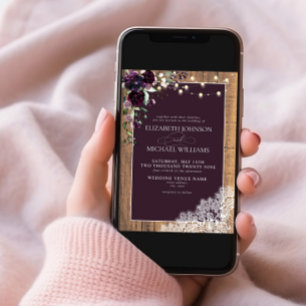 Invitation Plum violet Russe dentelle de bois Mariage Invita