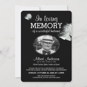 Invitation Plume Blanc En Souvenir Personnalisé Photo