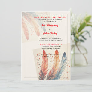 Invitation Plume Colorée et Branches d'Automne