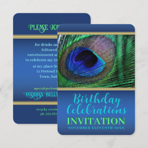 Invitation Plume de Paon Bleu Vert 30e Fête d'Anniversaire