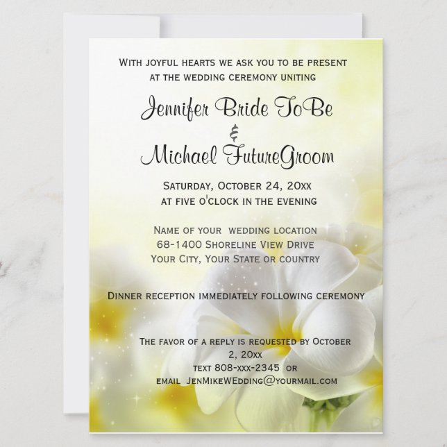 Invitation Plumeria blanche hawaïenne Mariage et réception (Devant)
