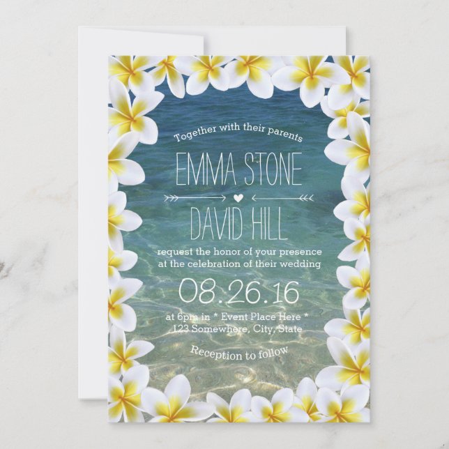 Invitation Plumeria Classy Floral Frame Beach Mariage (Devant)