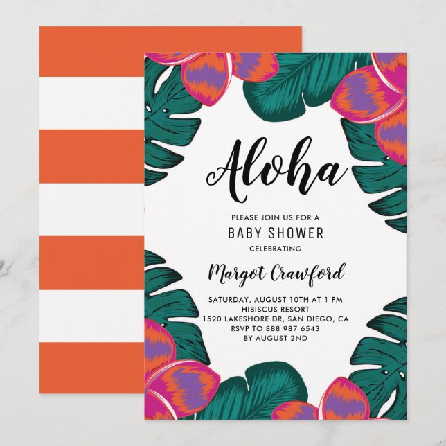Invitation Plumeria et verdure Baby shower tropical (Devant / Derrière)