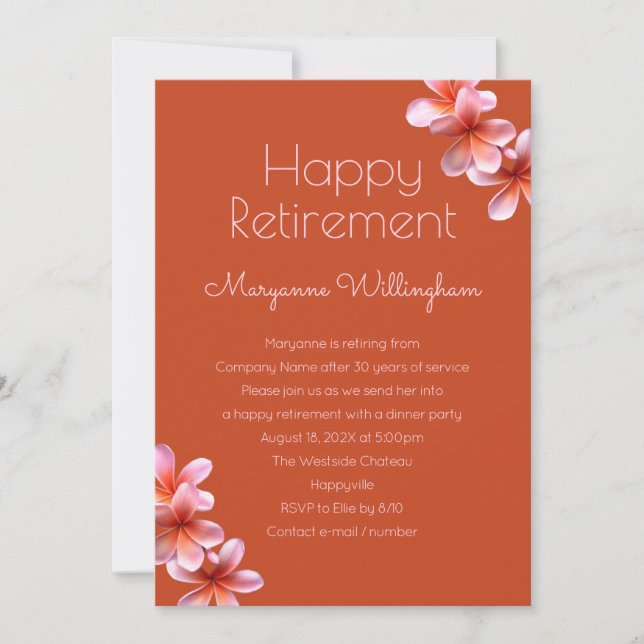 Invitation Plumeria Hawaiian Flowers Retraite Party (Devant)