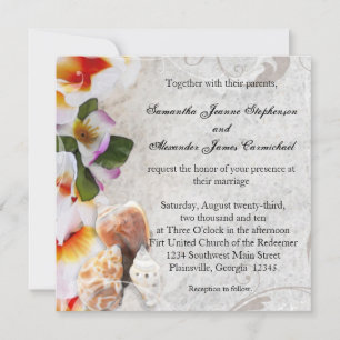 Invitation Plumeria Orchid Lei à Sand Beach Carré de mariage