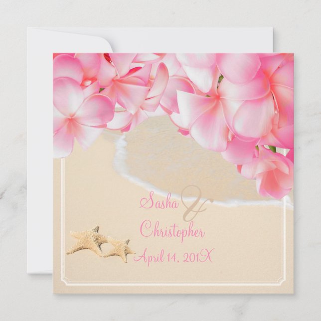Invitation Plumeria rose PixDezines+plage+étoile de mer (Devant)