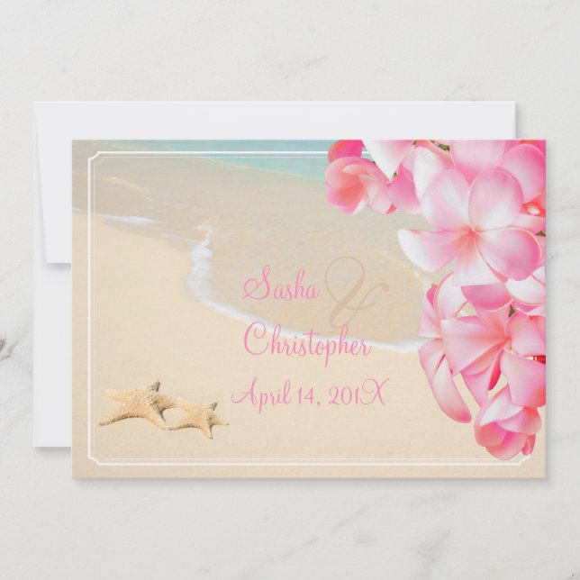 Invitation Plumeria rose PixDezines+plage+étoile de mer (Devant)