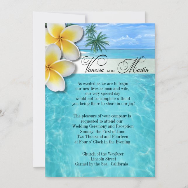 Invitation Plumeria Starfish Beach Mariage hawaïen (Devant)