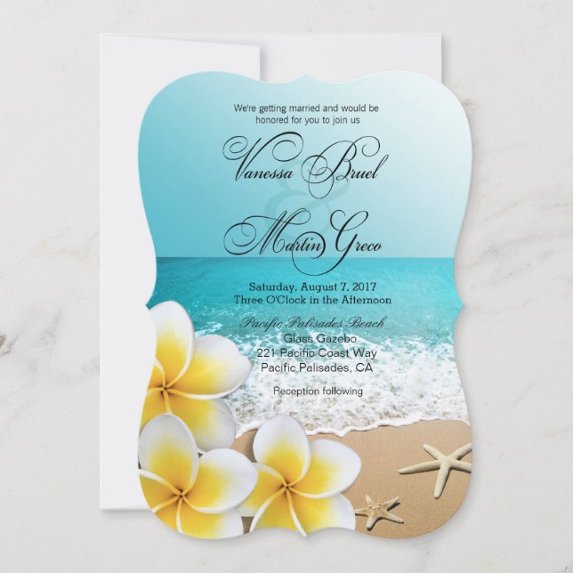 Invitation Plumeria Starfish Beach Mariage tropical (Devant)