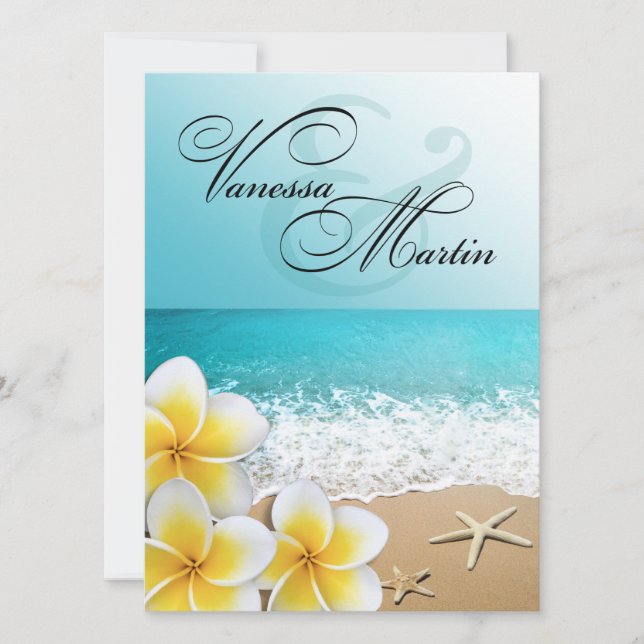 Invitation Plumeria Starfish Beach Mariage tropical (Devant)