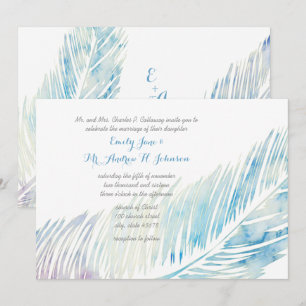 Invitation Plumes d'aquarelle bleu et violet sérénité