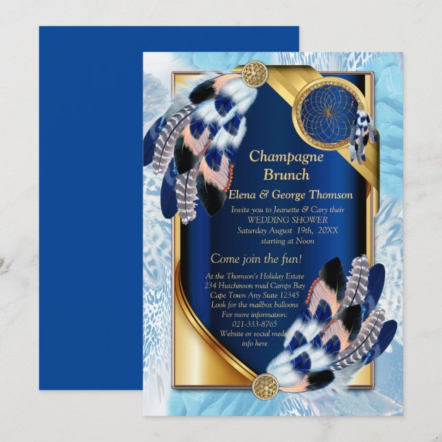 Invitation Plumes de couleur bleu-perroquet exotique Douche à (Devant / Derrière)