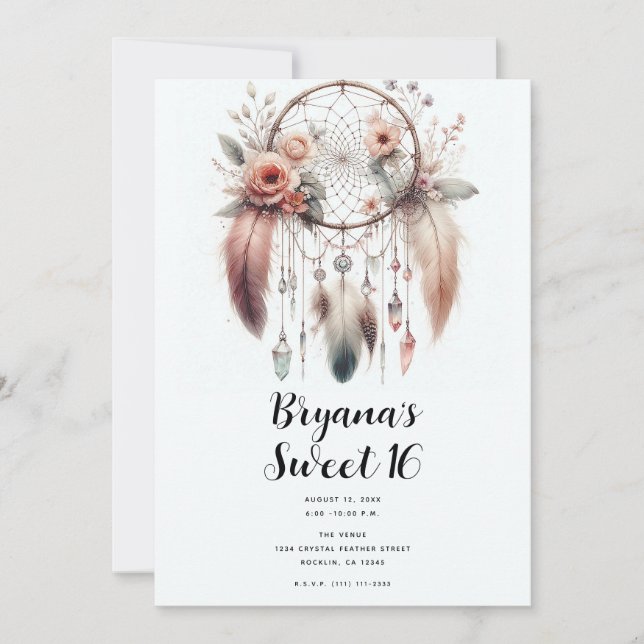 Invitation Plumes de cristal floral Dreamcatcher Boho Sweet 1 (Devant)