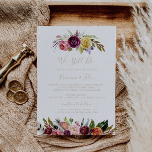 Invitation Plumes d'or Boho Floral Nous Faisons Encore Vow Re