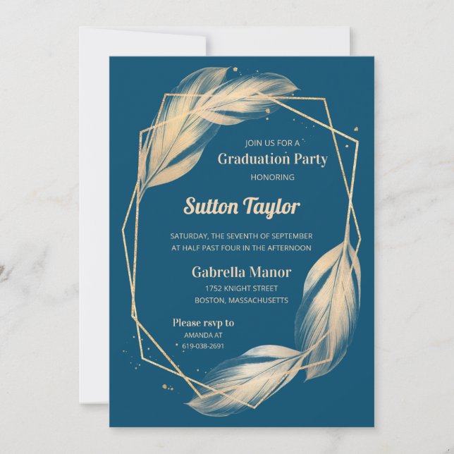 Invitation Plumes d'or sur le Parti de Graduation de la Marin (Devant)