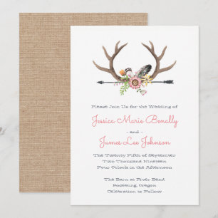 Invitation Plumes fleurs sauvages et Mariage Flèche