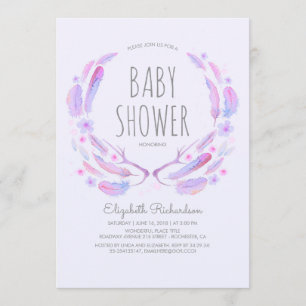 Invitation Plumes florales Antlers Baby shower Boho bois