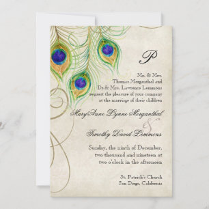 Invitation Plumes Peacock Black Mariage damassé papeterie