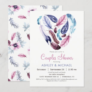 Invitation Plumes roses et violettes Douche Couples