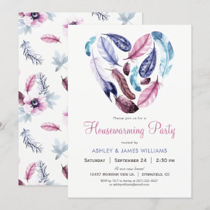 Invitation Plumes roses et violettes Fête de chauffage domest