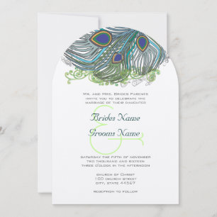 Invitation Plumes Vintage Paon Bleu