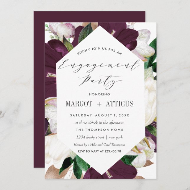 Invitation PlumMagnolia Typographie Mariage (Devant / Derrière)