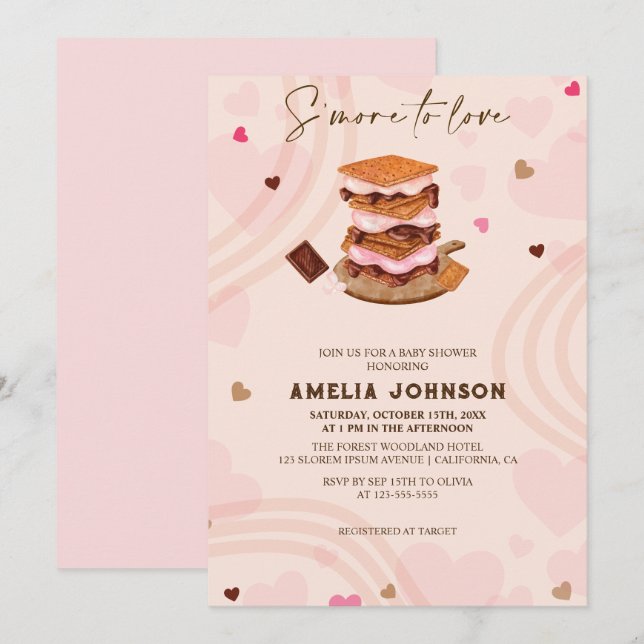 Invitation Plus à aimer coeur rose valentines Baby shower (Devant / Derrière)
