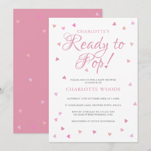 Invitation Plutôt Rose Coeurs d'amour Prêt à Pop Baby shower