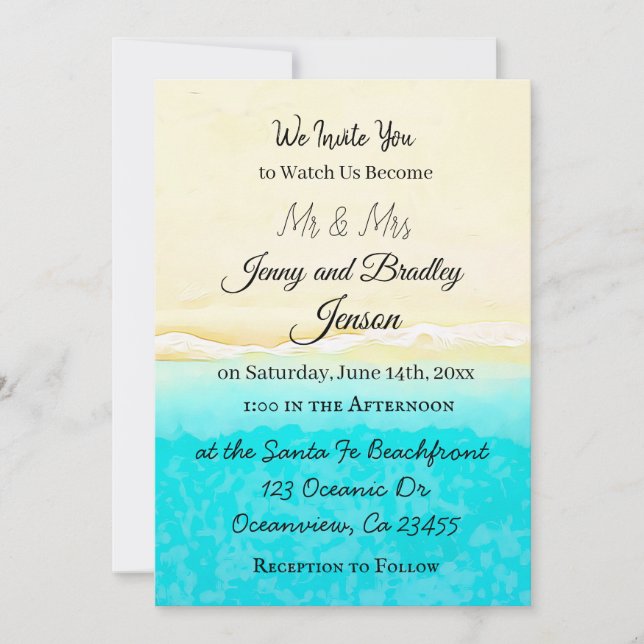 Invitation Plutôt Turquoise Ocean Shore Beach Mariage à thème (Devant)