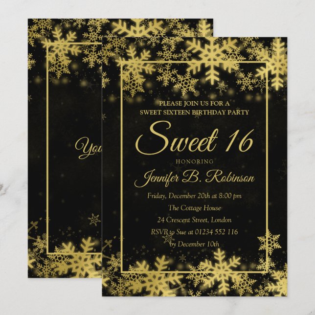 Invitation Pneus à huile d'or doux 16 Anniversaire (Devant / Derrière)