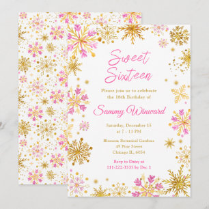 Invitation Pneus roses et or Sweet sixteen d'hiver