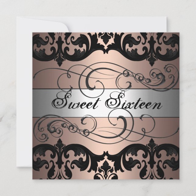 Invitation Poche/Argent Damask Sweet 16 Anniversaire Invitati (Devant)