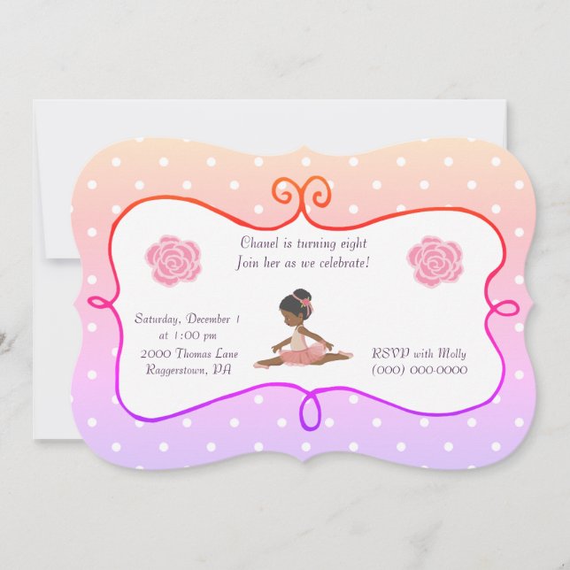 Invitation Poche d'anniversaire de Ballerina (Devant)