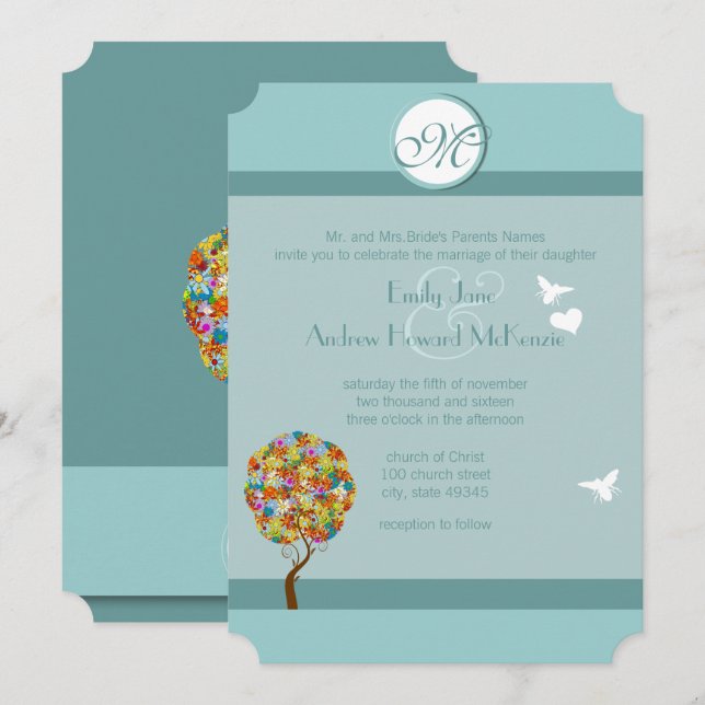 Invitation Poche de forêt enchantée Arbre à conte de fées flo (Devant / Derrière)